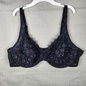 Playtex Secrets Womens Bra 44C Underwire Lace Black Blue Sheer 4302